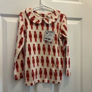 Kate Quinn Cream and Red Nutcracker Long Sleeve Shirt NWT
